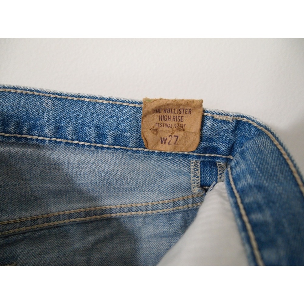 Hollister Distressed Denim Jean Shorts Ripped Bandana Patches Light Wash Women's - Picture 7 of 7